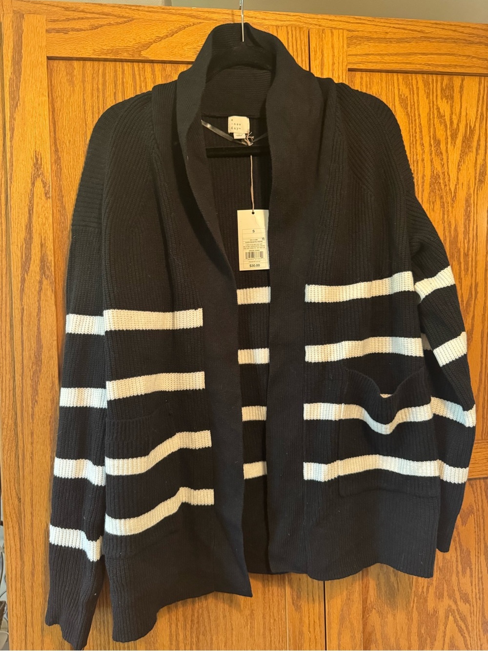 NWT- Striped Open Cardigan Sweater in Black & White